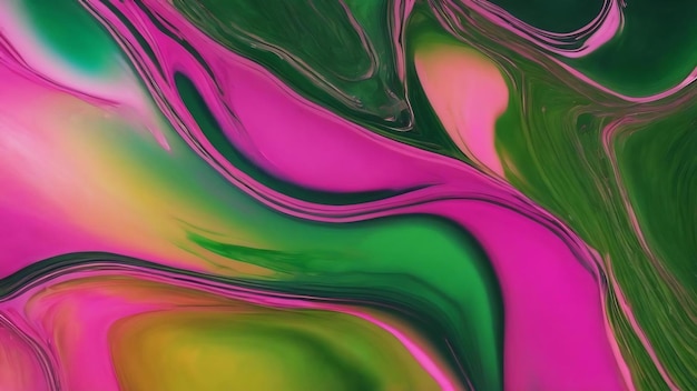 Oil on water macro photography of abstract green and pink color gradient background