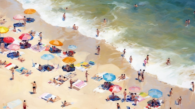 Oillike drawing of a beach generated by AI