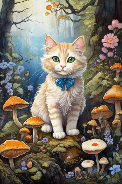 oilpainting_a_cute_cat_in_a_beautiful_forest HD 8K wallpaper Stock Fotografie Beeld