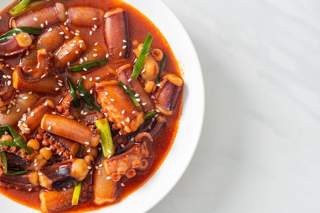 Ojing-O-Bokeum - Stir-fried squid or octopus with Korean spicy sauce - Korean food style