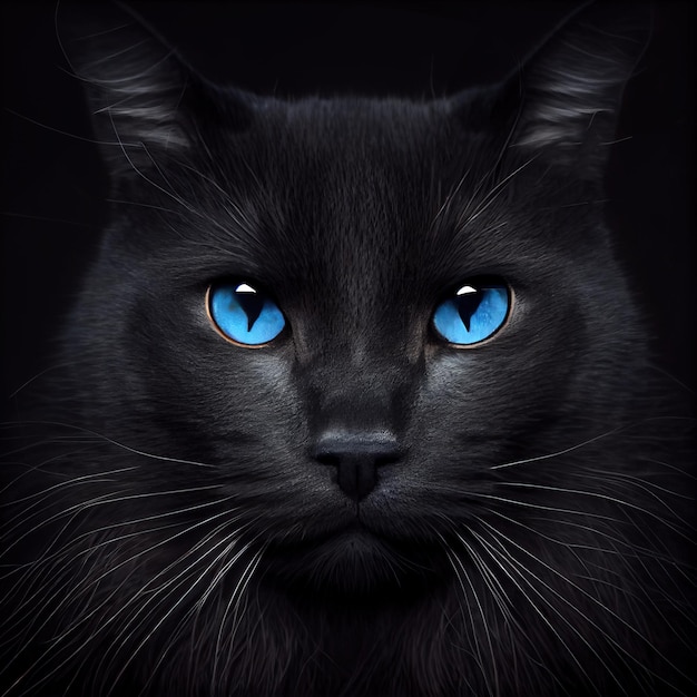 Ojos Azules kattenras geïsoleerd op een zwarte achtergrond Generatieve AI