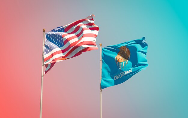 Oklahoma US State Flags at gradient sky