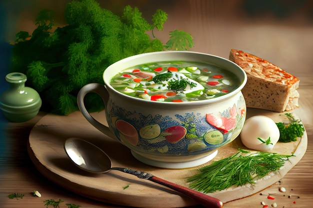 Okroshka Russian cold soup for nourishment