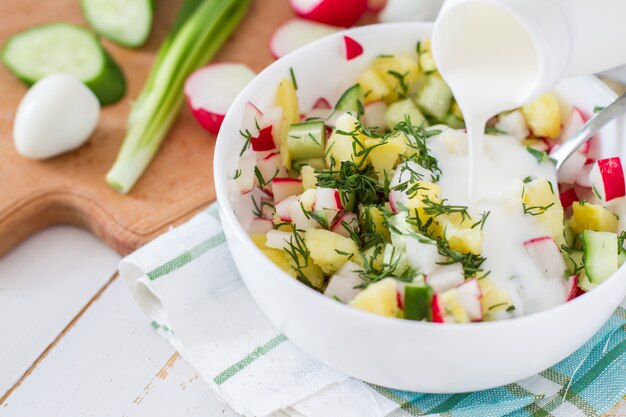 Okroshka - traditional summer cold soup