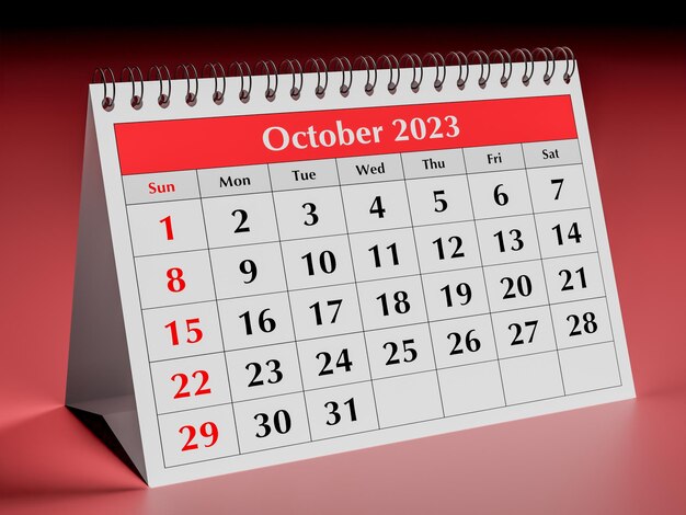 Oktober 2023 eén pagina van de jaarlijkse business desk maandelijkse kalender 3d rendering