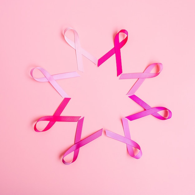 Oktober Breast Cancer Awareness Month, Pink Ribbon op roze achtergrond voor het ondersteunen van mensen die leven en ziek zijn. Internationaal Vrouwen-, Moeder- en Wereldkankerdagconcept