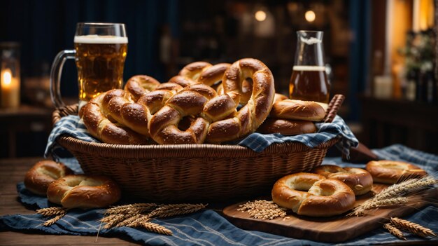 Foto oktoberfest arrangement met heerlijke pretzel en bier festival