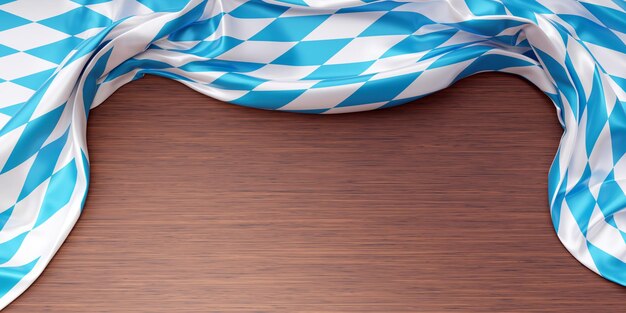 Oktoberfest background bavarian blue and white color flag on\
wood banner