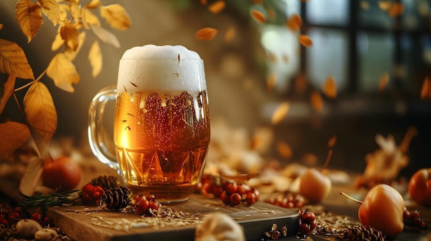 Oktoberfest beer and glasses on wooden table