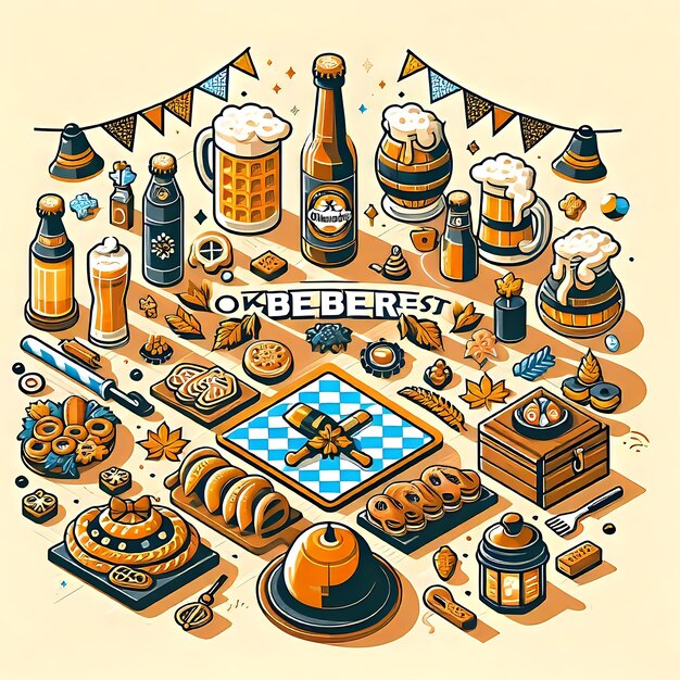 Photo oktoberfest celebration flat illustration typography 3d render