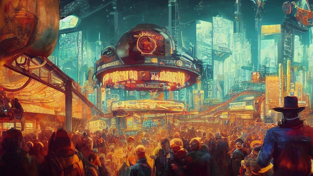 oktoberfest in cyberpunk city style