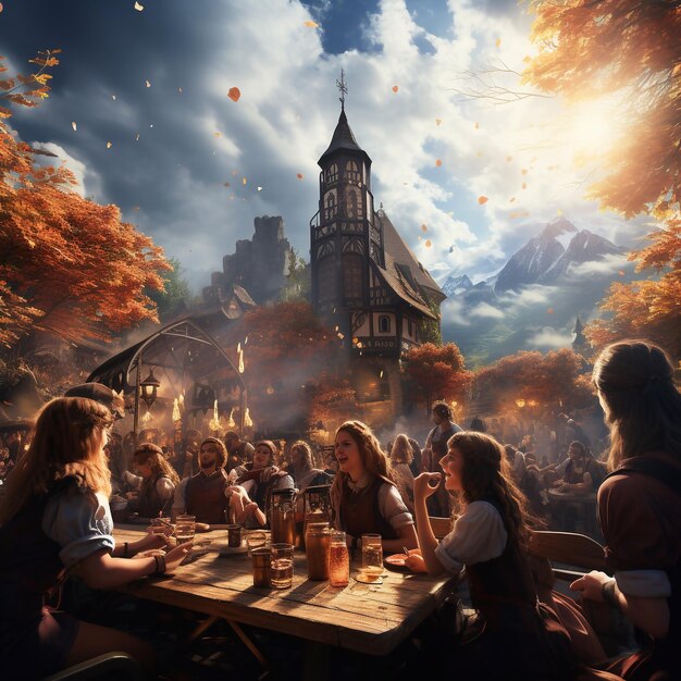 Photo oktoberfest delights a traditional german celebration ai generated