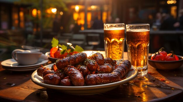 Photo oktoberfest feast bratwurst and beer