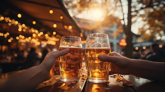 Oktoberfest hands clinking beer glasses Generative AI