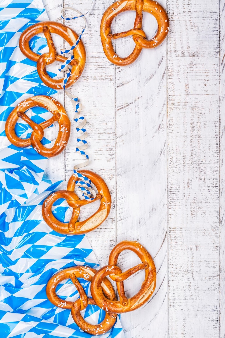 Photo oktoberfest salted pretzels on white