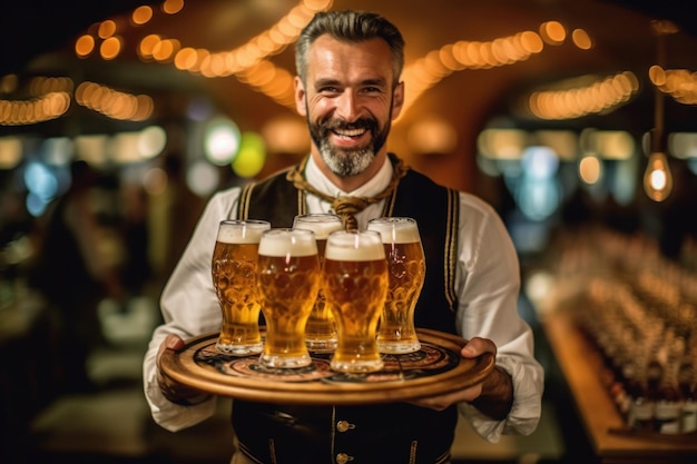 Oktoberfest senior man holding beer generative ai