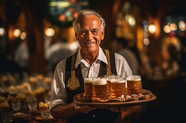Октоберфест старший человек, держащий пиво генеративный ай