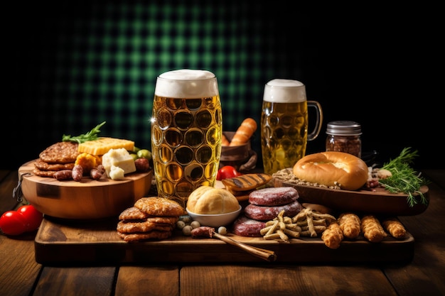 写真 オクトーバーフェストのおいしいバイエルン祭りのビールの軽食