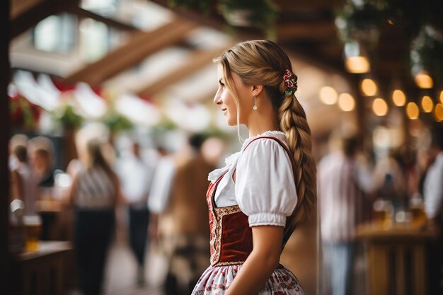 Photo oktoberfest woman in traditional clothing dirndls at a oktoberfest festival