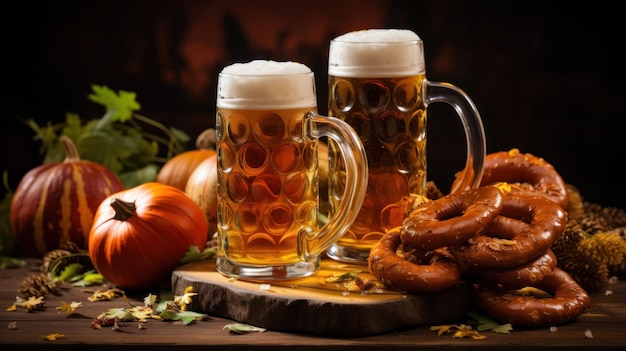 Oktoberfestfeest met bier en pretzels