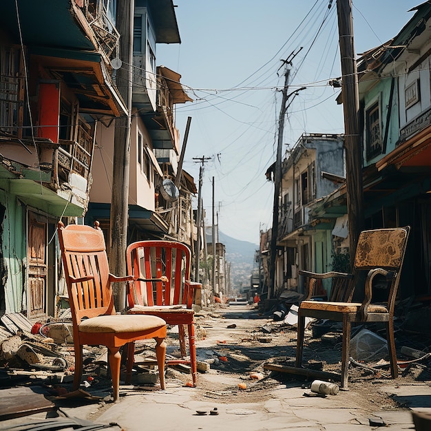 Ol broken chairs on the street in summer Asia