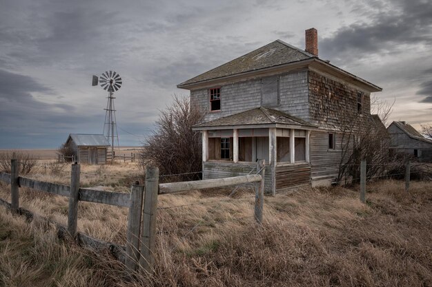 An old abandoned farmhouse in a rural area in Alberta, Canada