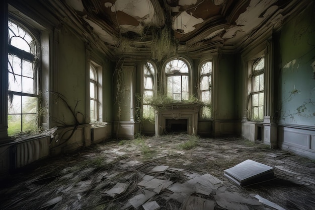 old abandoned house in an abandoned building with windows and plantsold abandoned house in an abando