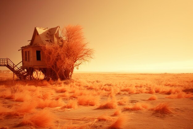 Foto una vecchia casa abbandonata in mezzo a un campo