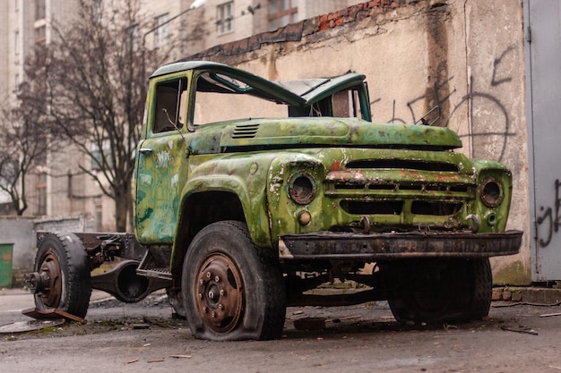 Old abandoned rusty truck from the times of the Soviet Union