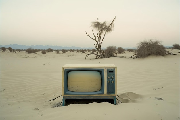Old abandoned TV in the desert Generative AI