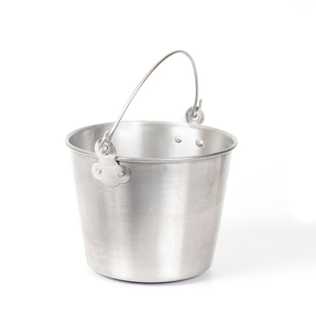 Old aluminum bucket isolated on white background