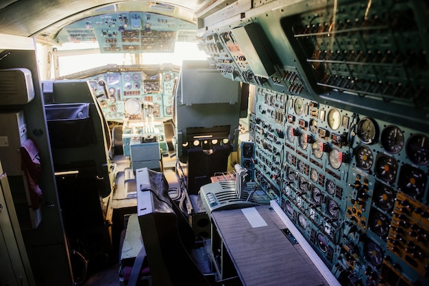 Photo old analog cockpit of the plane