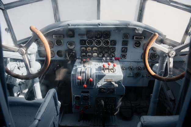 Old analog cockpit of the plane