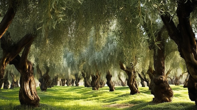 Old ancient olive tree in the olive garden in Mediterranean