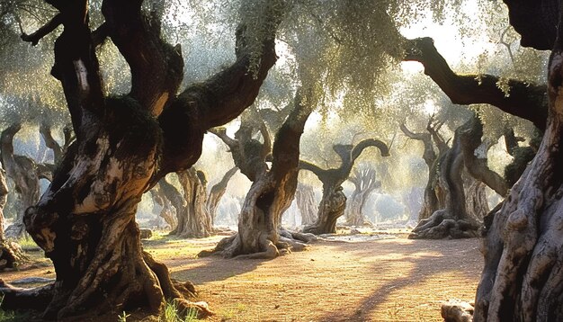 Photo old ancient olive tree in the olive garden in mediterranean