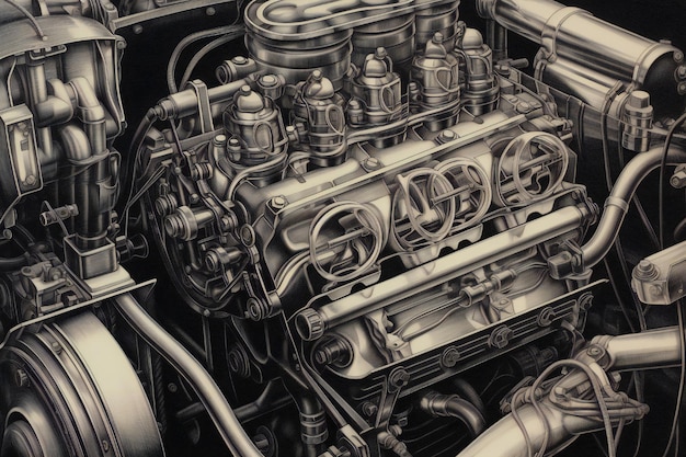 古いアンティーク車のエンジンのクローズ アップ