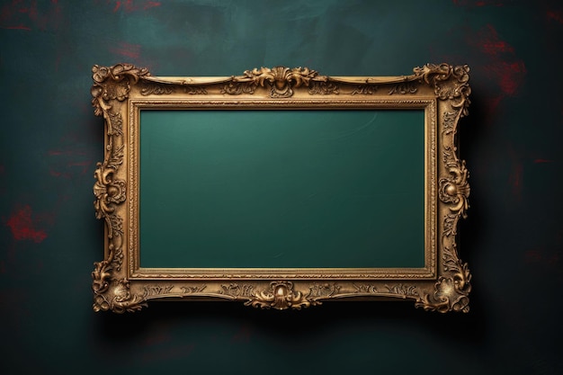Old antique frame on the dark green wall AI generated illustration