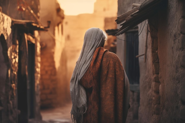 Foto vecchia donna araba del vecchio villaggio arabo genera ai