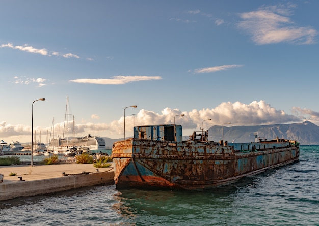 Old argosy near Corfu island coast.