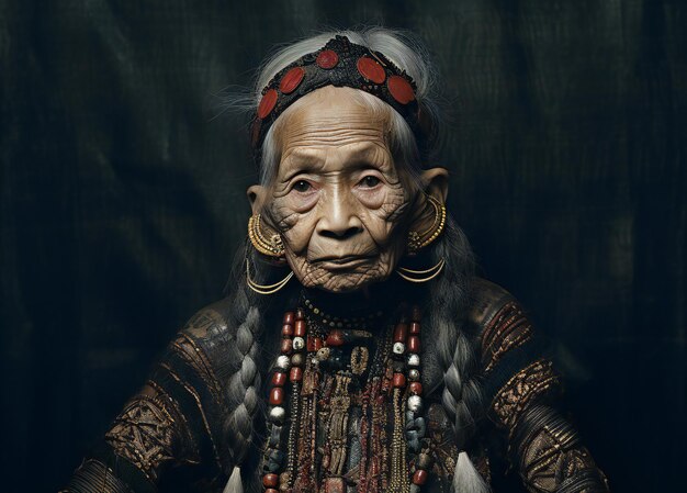 Старая азиатка в традиционном костюме