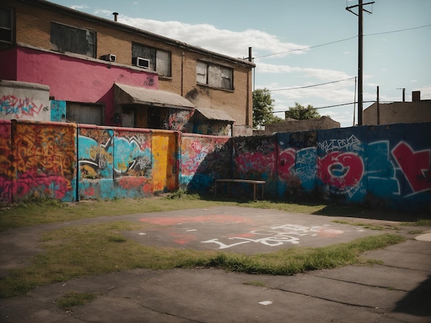 An old asphalt playground in a poor neighborhood