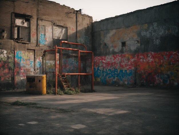 An old asphalt playground in a poor neighborhood