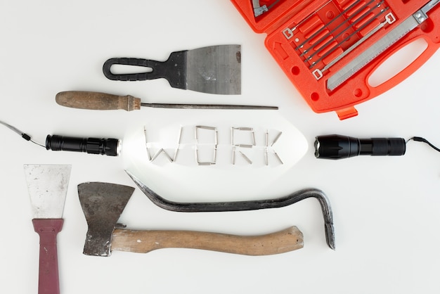 Old ax on a white background. different tool