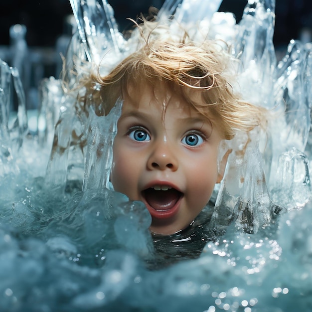 An Old Baby in an Ice Cube at His Birthday