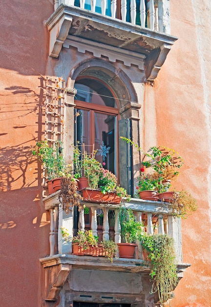 Old balcony in a Venice colorful building