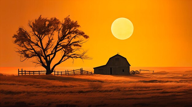 Old barn silhouetted against a harvest moon