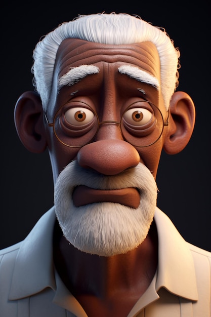 Photo old bearded senior animation style generative ai