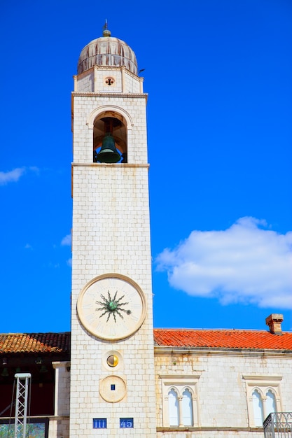 Old bell tower with clock in Dubrovnik, Croatia