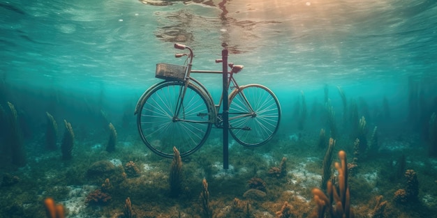 old bicycle underwater ai generative