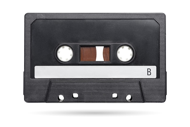 Old black audio tape compact cassette isolated  